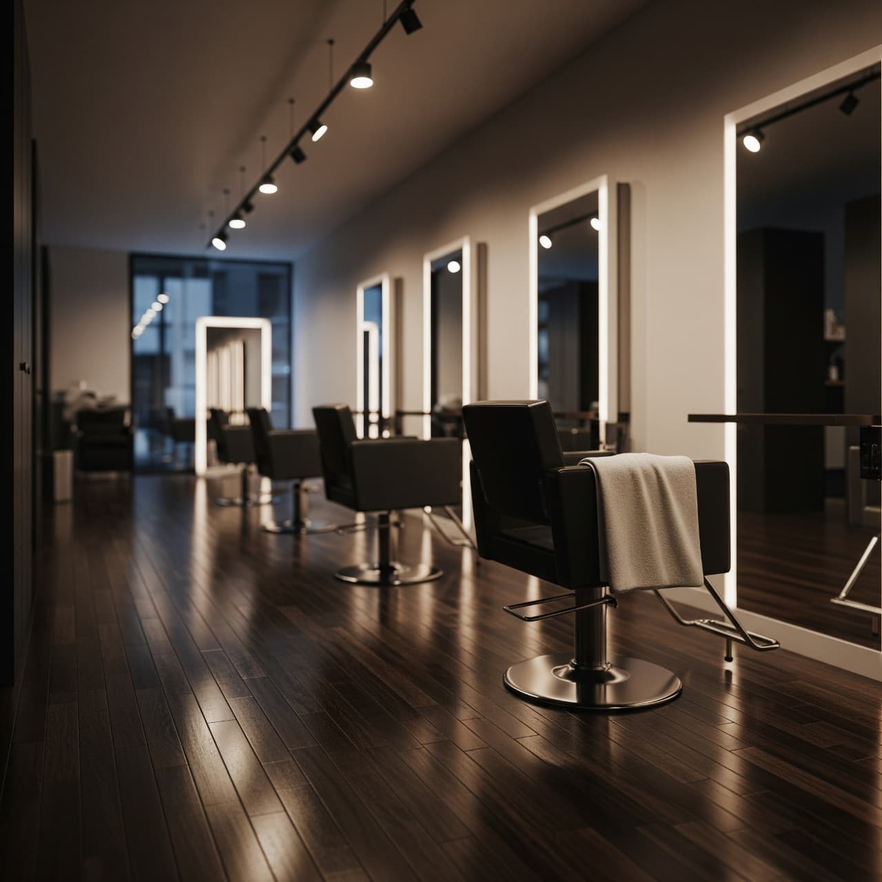 Modern hair salon with stylists at work
