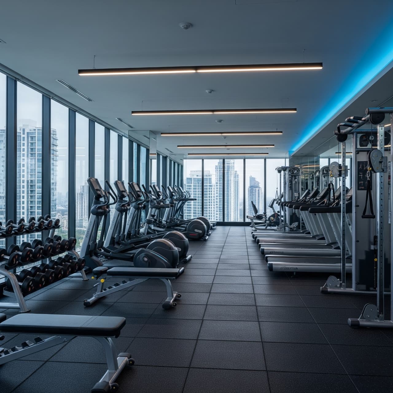 Well-equipped and clean apartment gym
