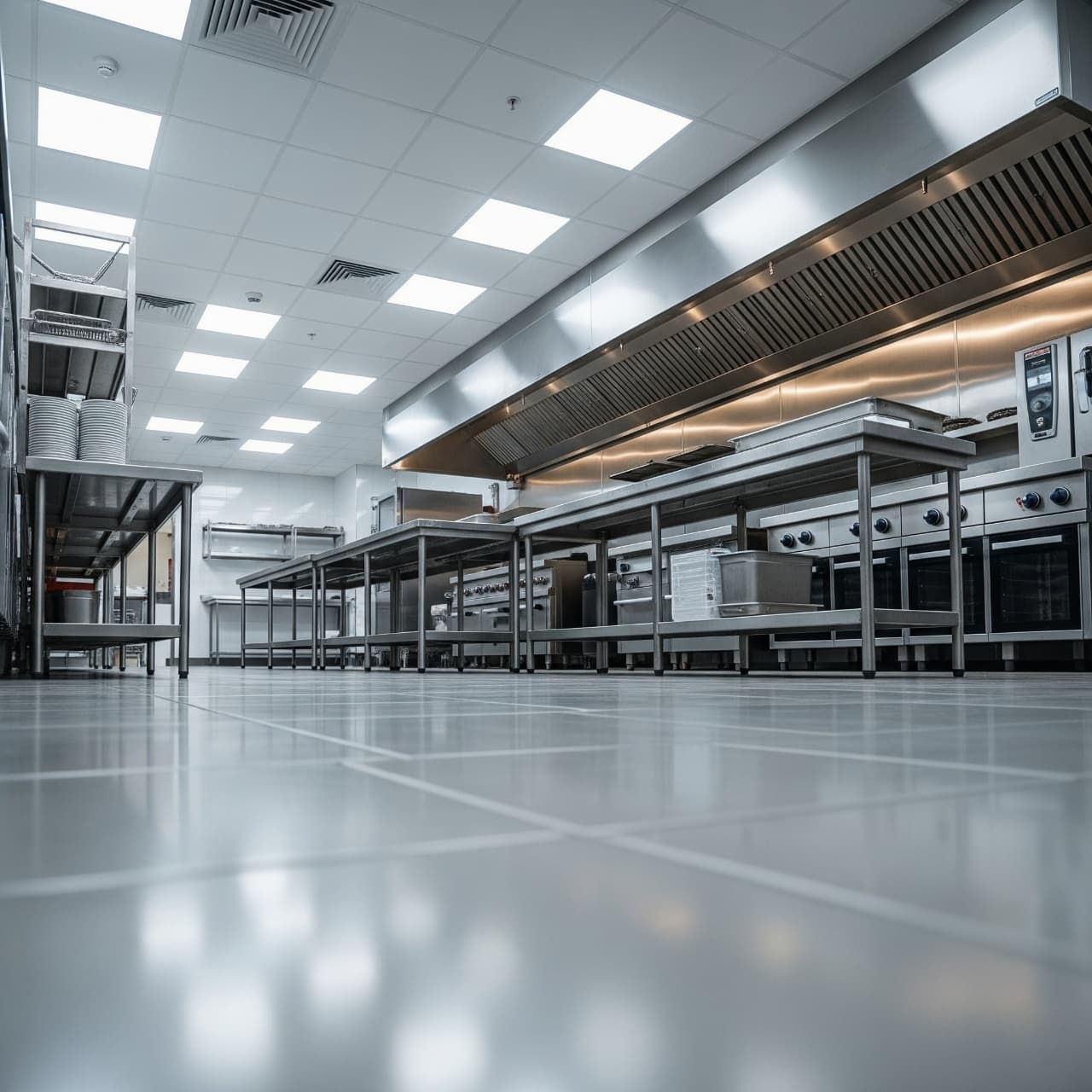 Immaculate stainless steel commercial kitchen