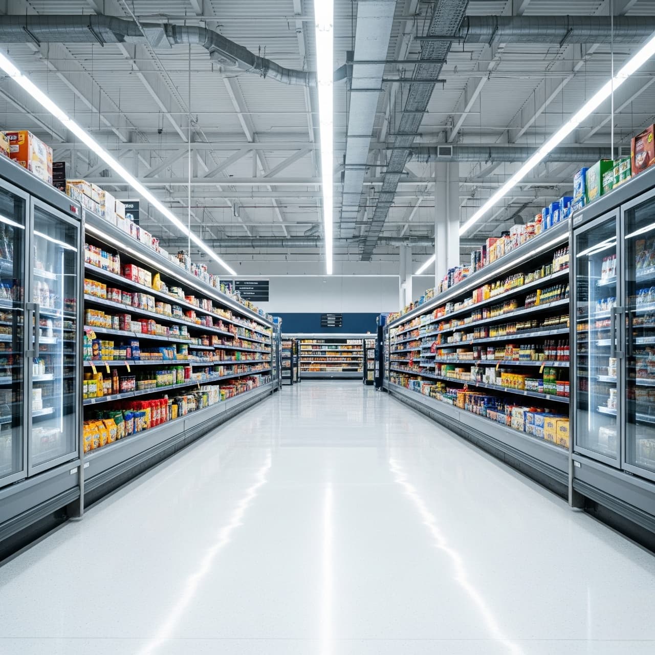 Aisle of a large, clean warehouse store