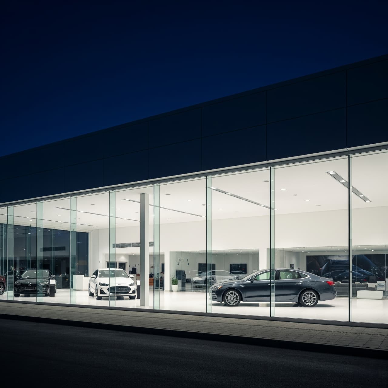 Bright and modern car dealership showroom