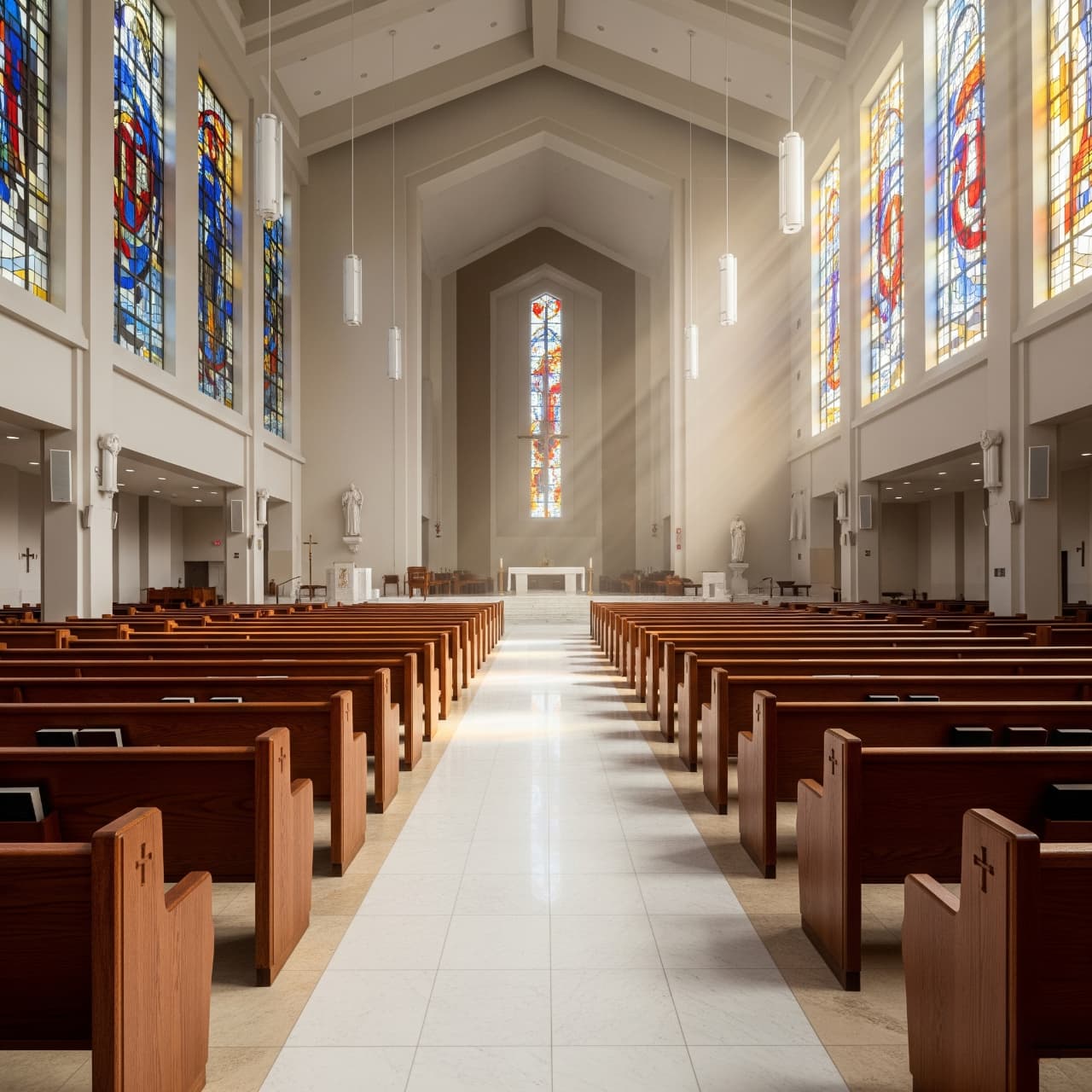 Interior of a large, empty church or worship space